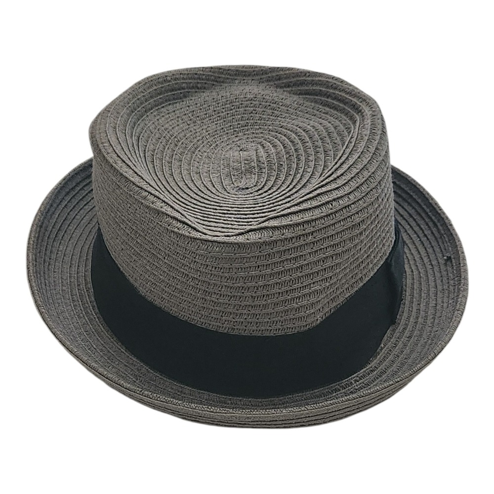 Hats in‎ the Belfry Toyo Straw Pork Pie Hat Charcoal Grey Black Band Small